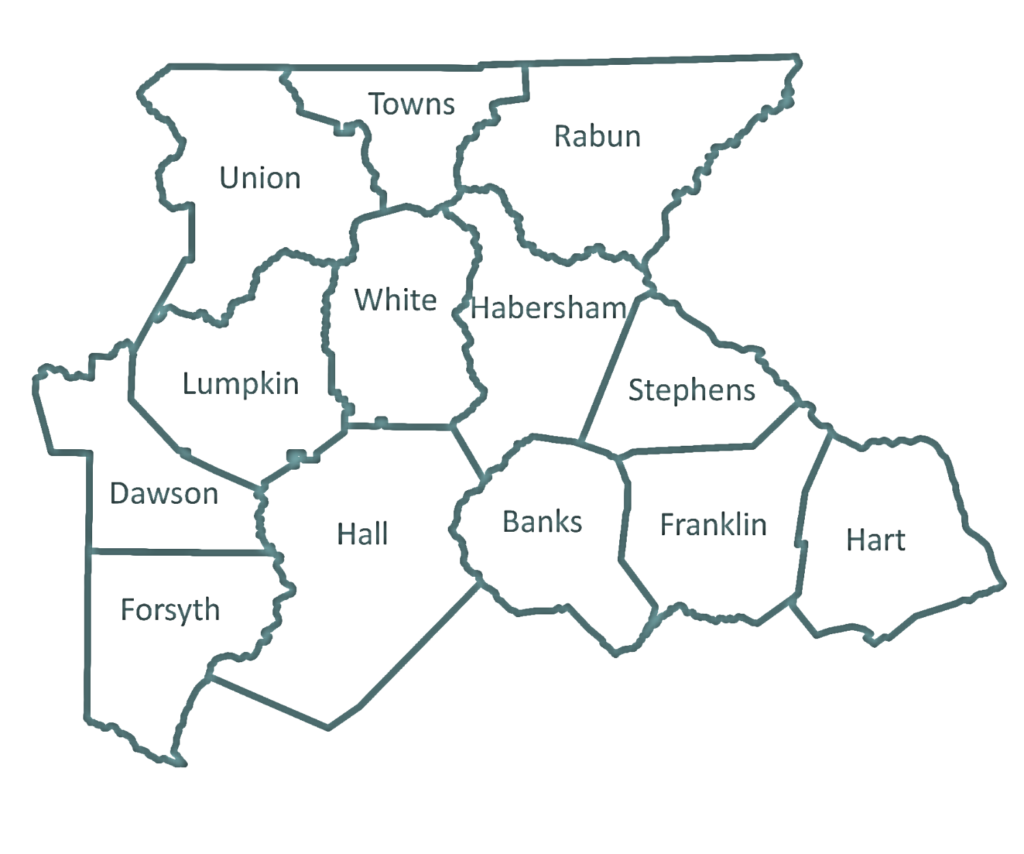 A Black and White illustration of the counties DRC serves.
